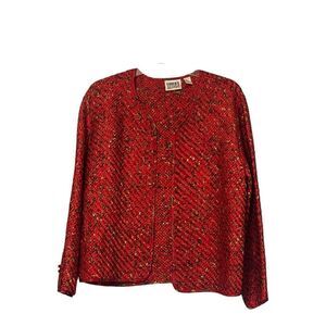 Vintage Chico's Art-to-Wear Red Multi Satin Silk Basket Woven Jacket Sz 1 (med)